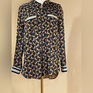 Maeve Blue and Gold Blouse